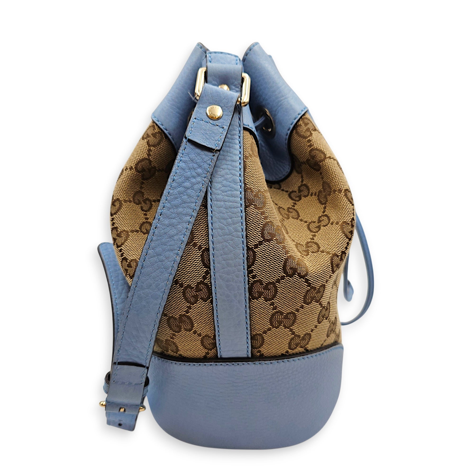 Bucket Blue Shoulder Bag in Canvas Guilloche hardware
