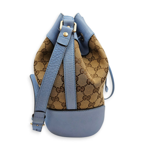 Bucket Blue Shoulder Bag in Canvas Guilloche hardware