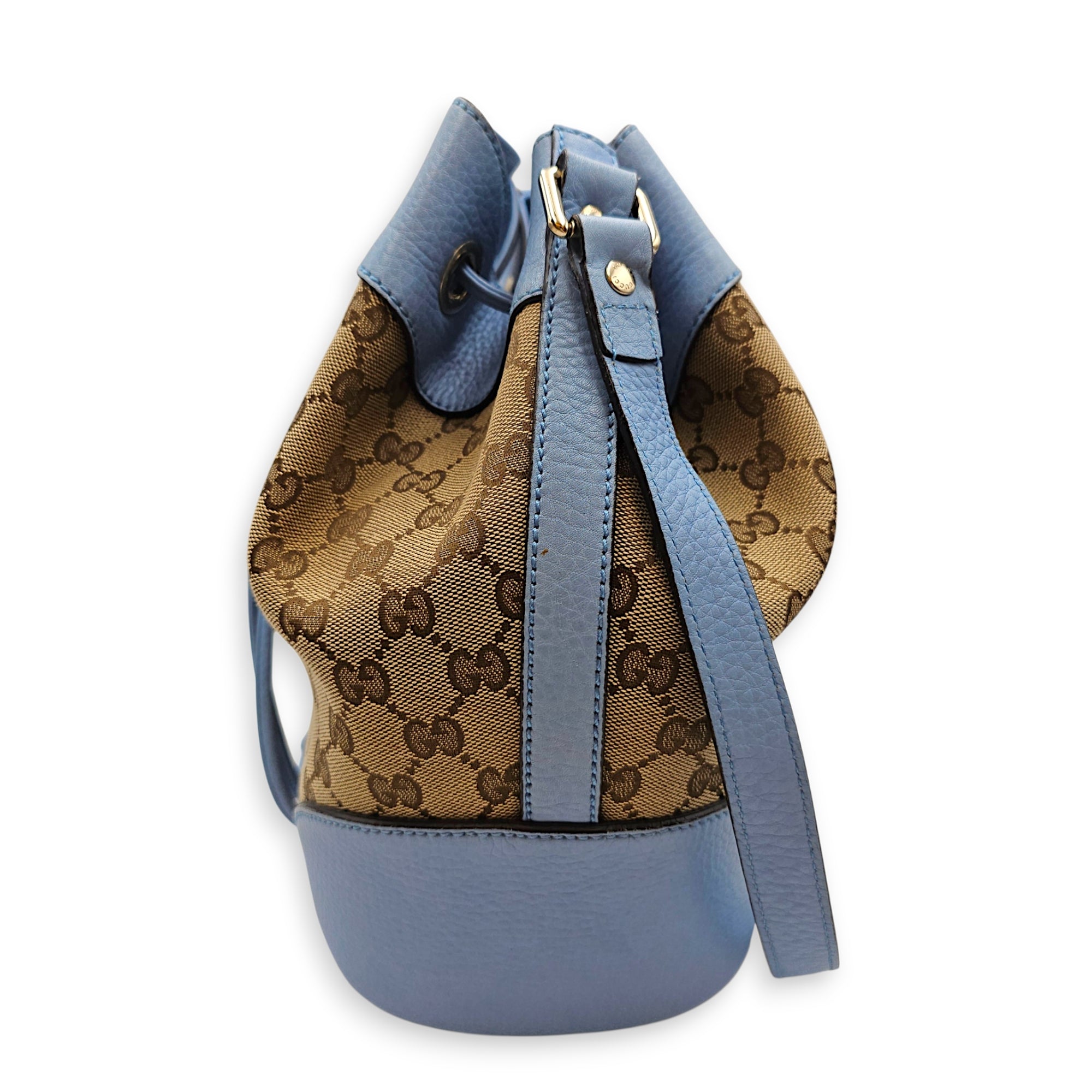 Bucket Blue Shoulder Bag in Canvas Guilloche hardware