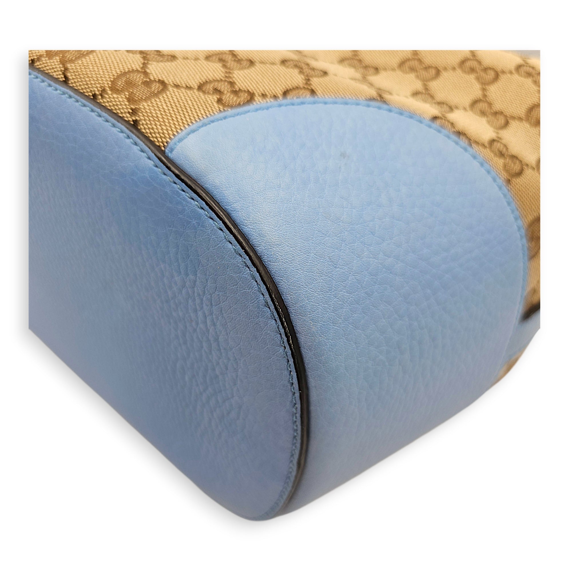 Bucket 23cm Blue Shoulder Bag in Canvas Guilloche hardware