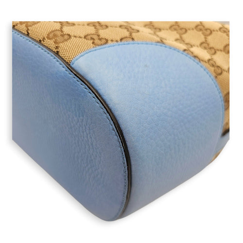 Bucket 23cm Blue Shoulder Bag in Canvas Guilloche hardware