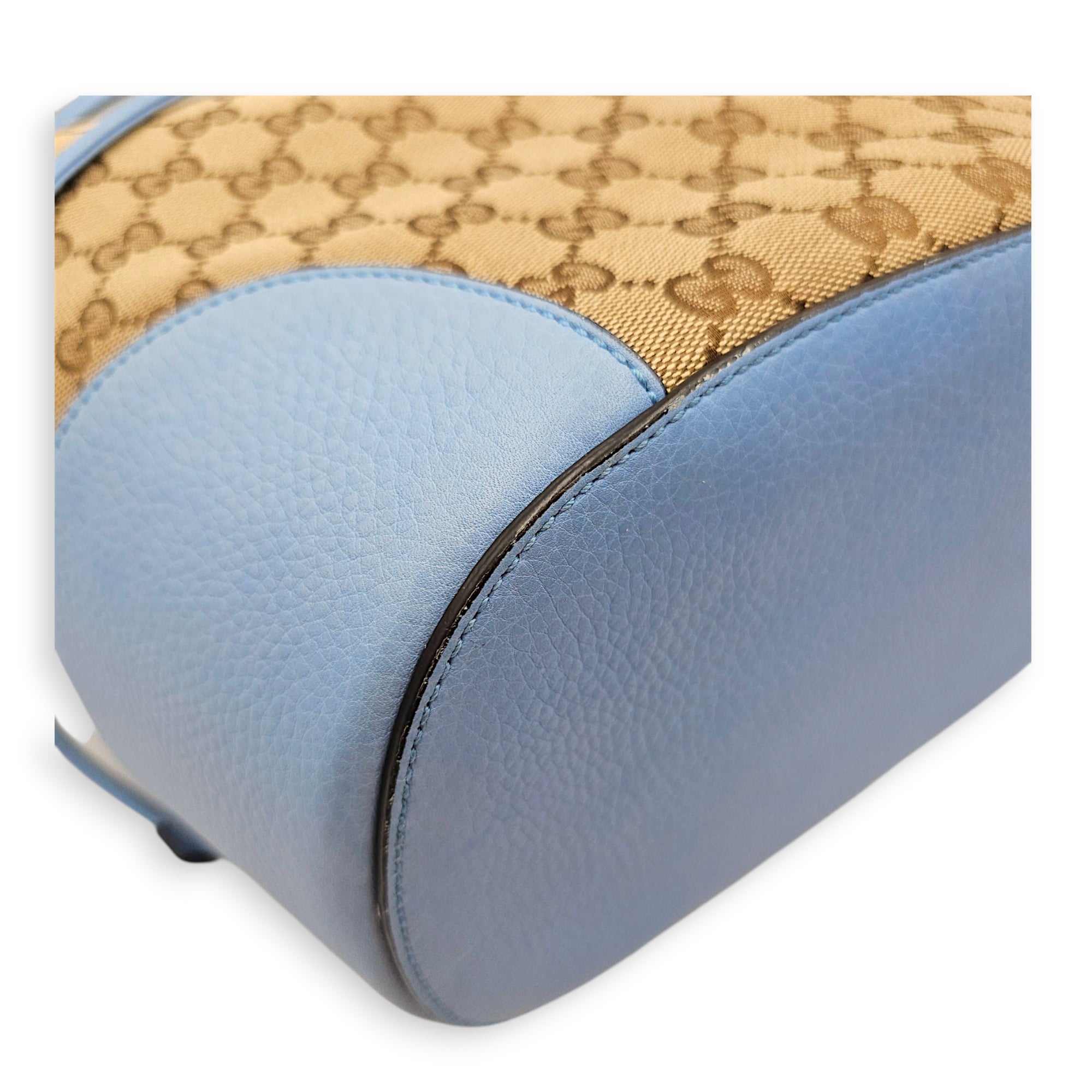 Bucket Blue Shoulder Bag in Canvas Guilloche hardware
