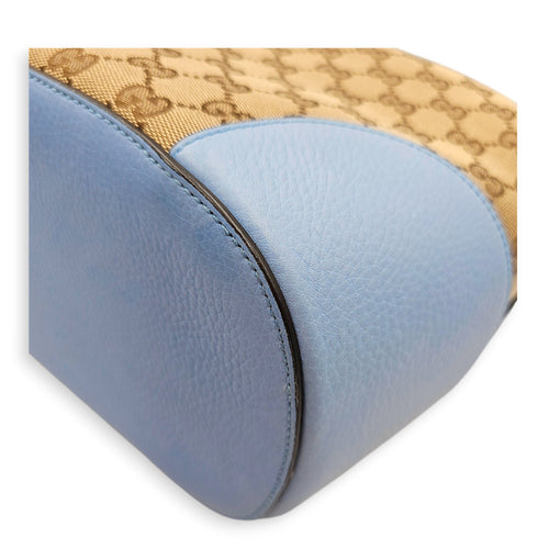 Bucket 23cm Blue Shoulder Bag in Canvas Guilloche hardware