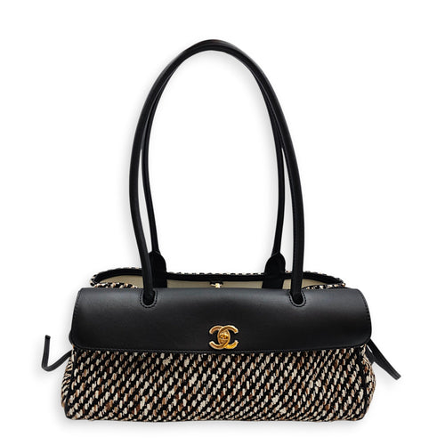 "Urban Essential " East West Shopping Tote Small Black Shoulder Bag in tweed Gold hardware CL2607-22645 1