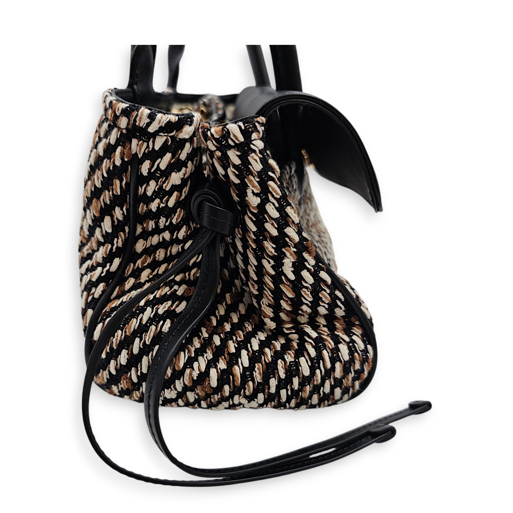 "Urban Essential " East West Shopping Tote Small Black Shoulder Bag in tweed Gold hardware CL2607-22645 3