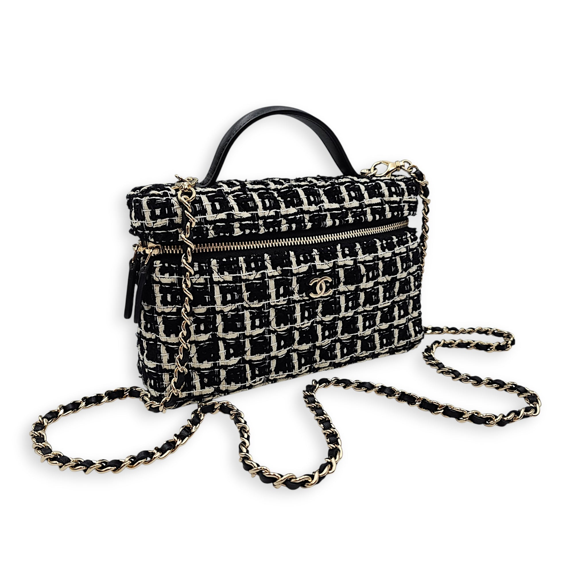 Vanity  Black Crossbody Bag in Tweed Gold hardware CL2607-22646 12