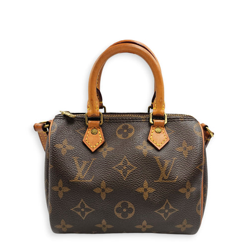 Speedy Nano Brown Crossbody Bag in Canvas Gold hardware