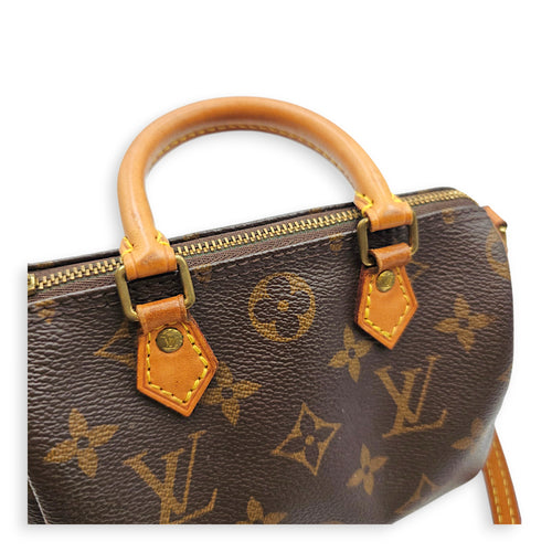Speedy Nano Brown Crossbody Bag in Canvas Gold hardware