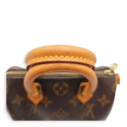 Speedy Nano Brown Crossbody Bag in Canvas Gold hardware