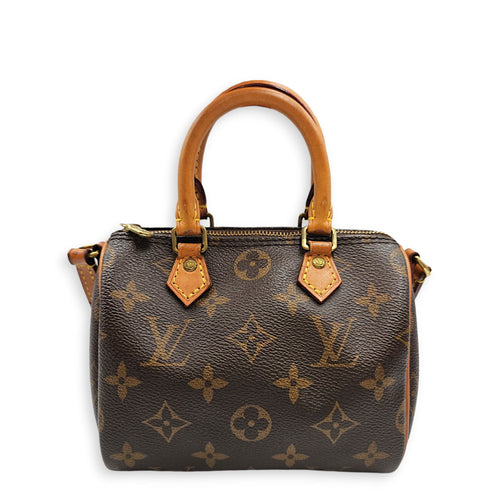 Speedy Nano Brown Crossbody Bag in Canvas Gold hardware