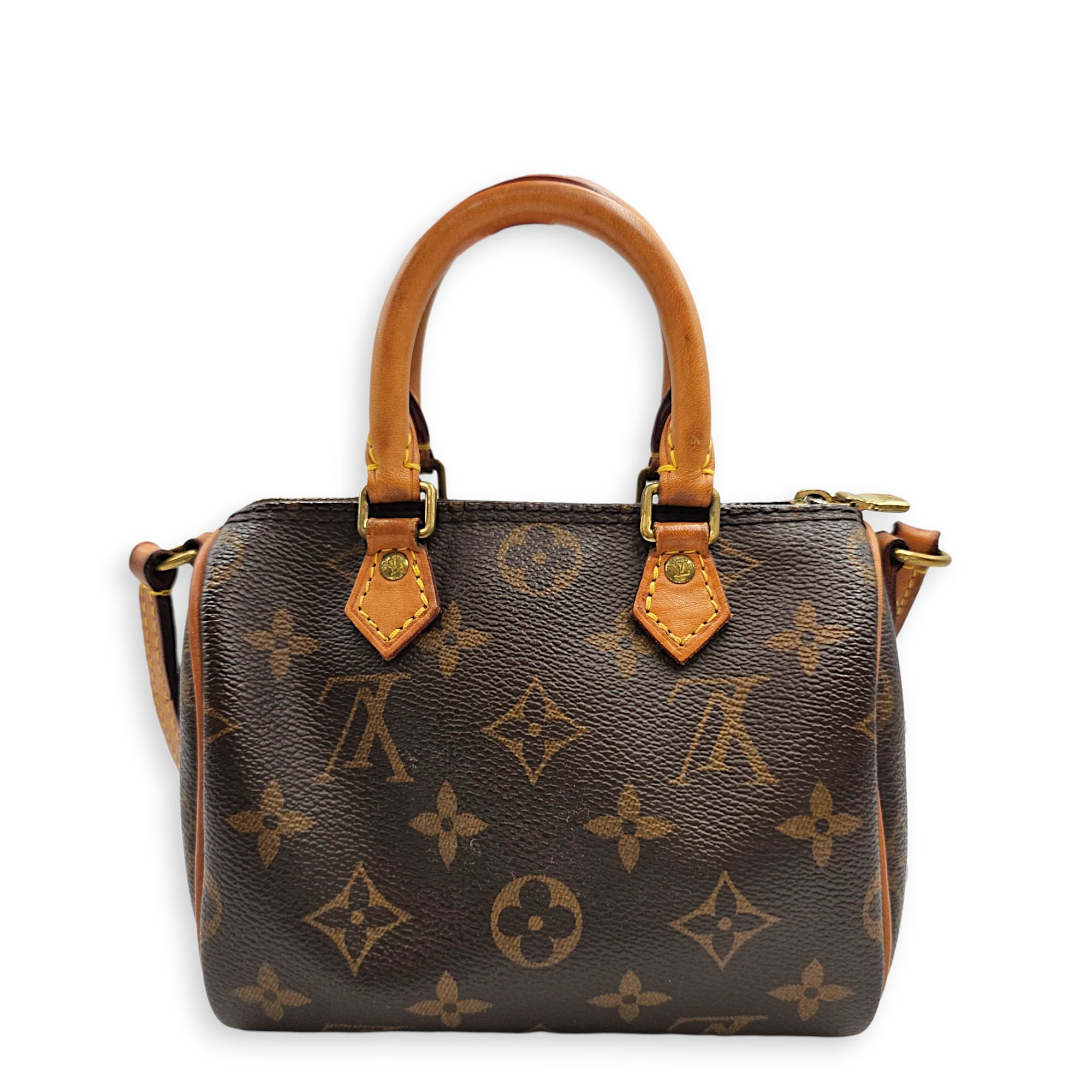 Speedy Nano Brown Crossbody Bag in Canvas Gold hardware