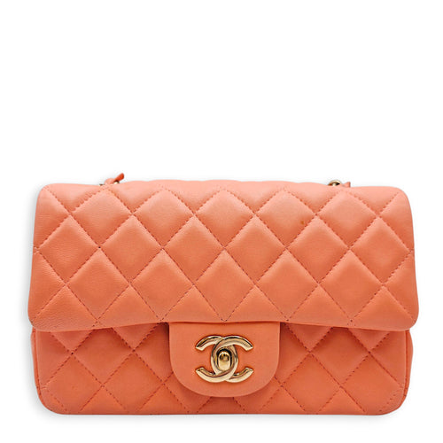 Mini Rectangular Flap 20  Coral  Crossbody Bag in Lambskin Gold hardware
