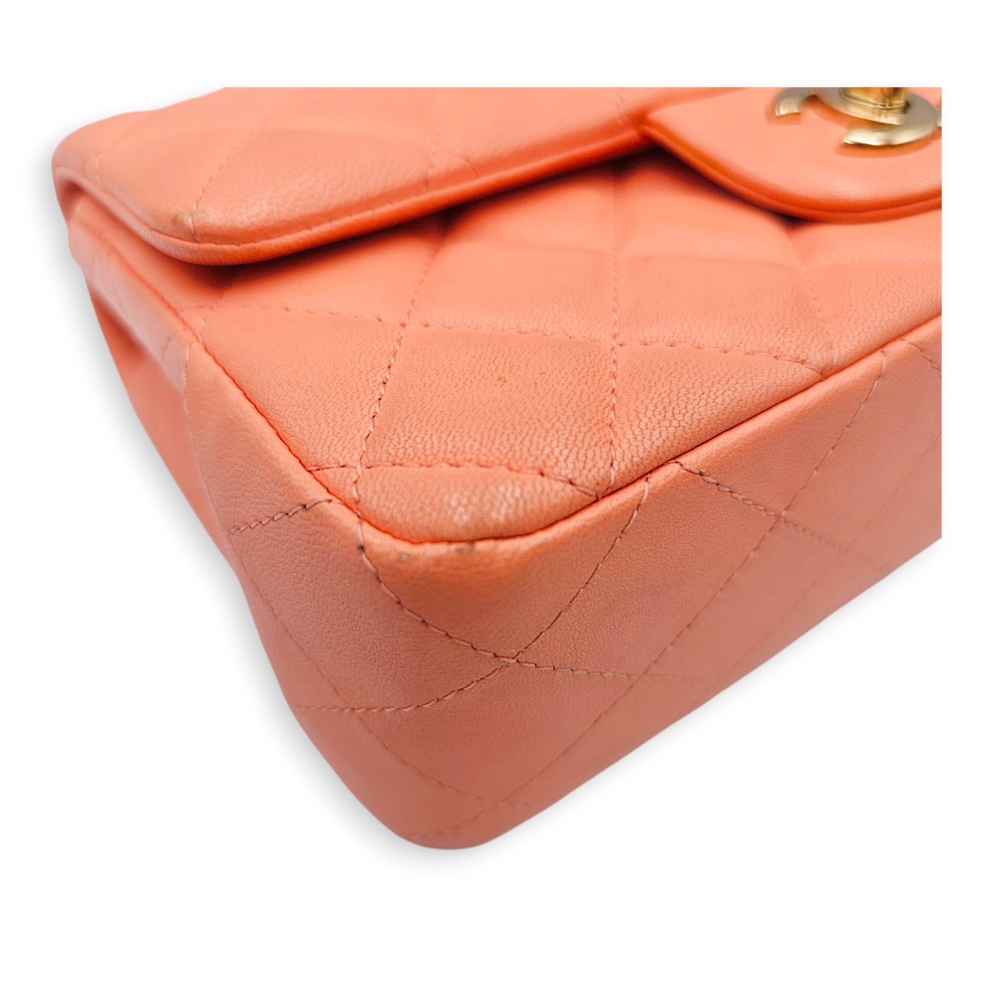Mini Rectangular Flap 20  Coral  Crossbody Bag in Lambskin Gold hardware