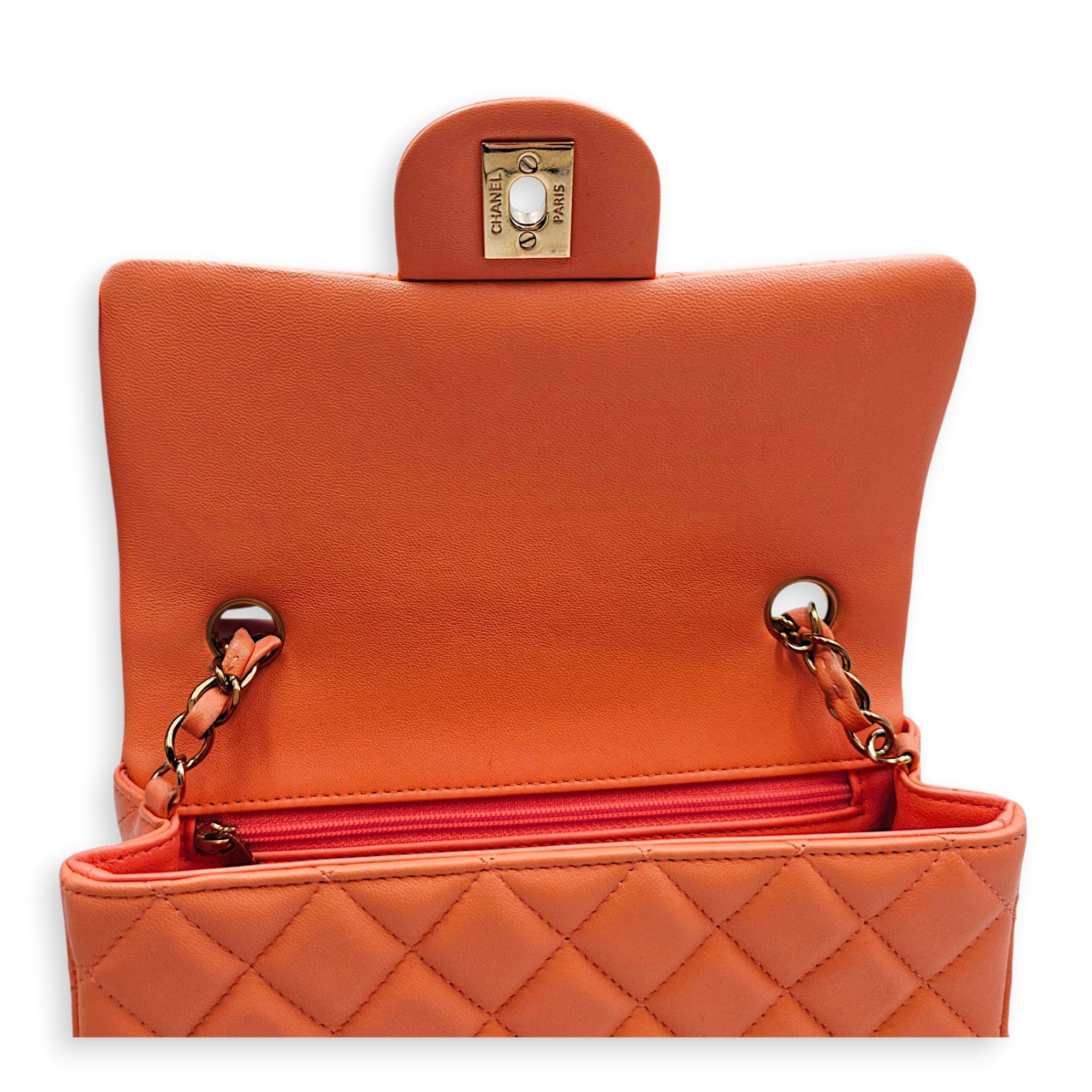 Mini Rectangular Flap 20  Coral  Crossbody Bag in Lambskin Gold hardware