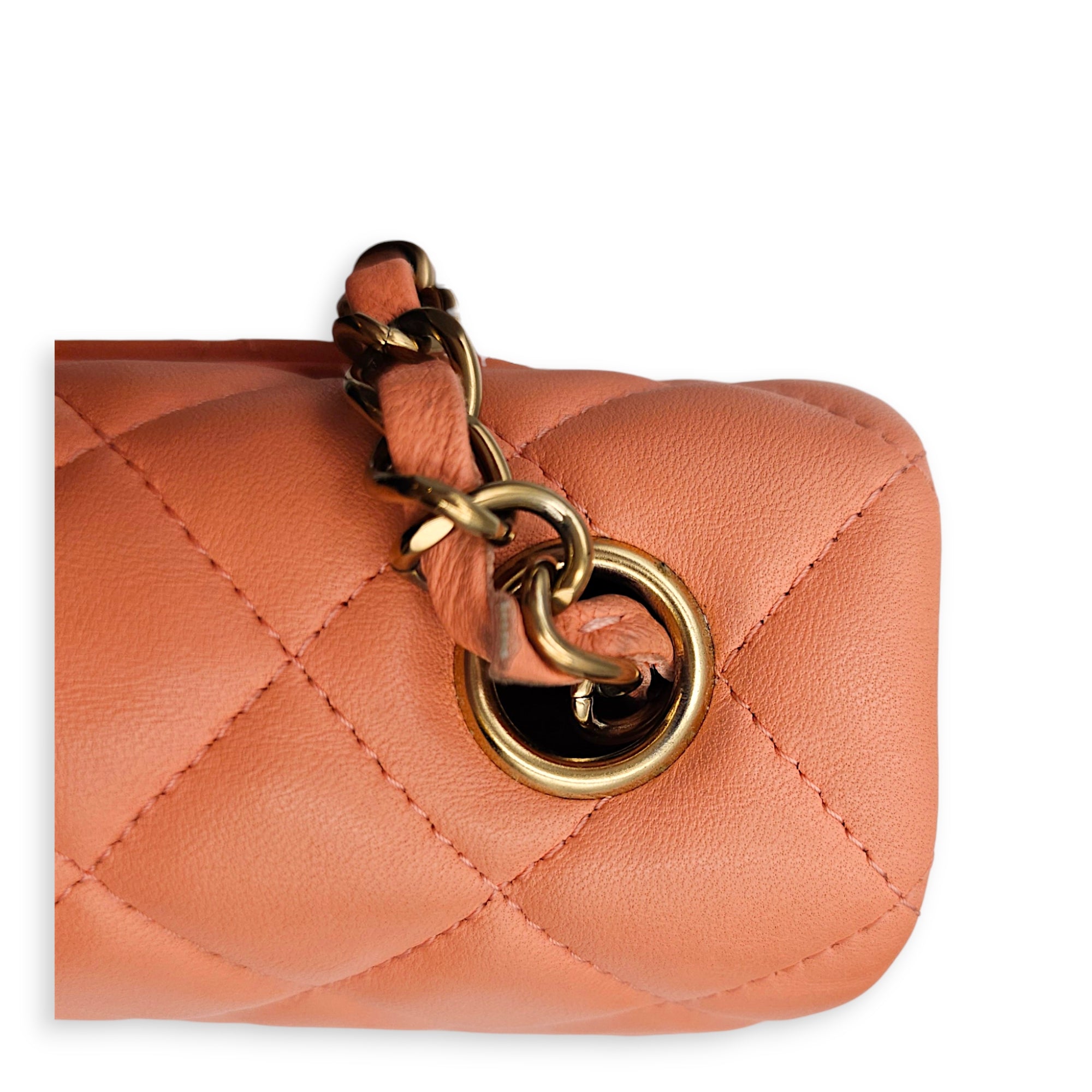 Rectangular Flap Mini  Coral  Crossbody Bag in Lambskin Gold hardware