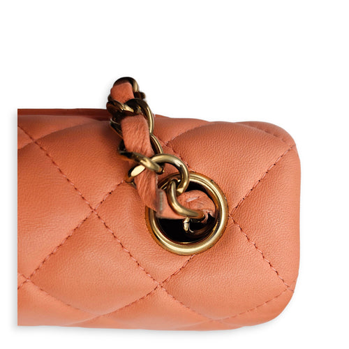 Rectangular Flap Mini  Coral  Crossbody Bag in Lambskin Gold hardware