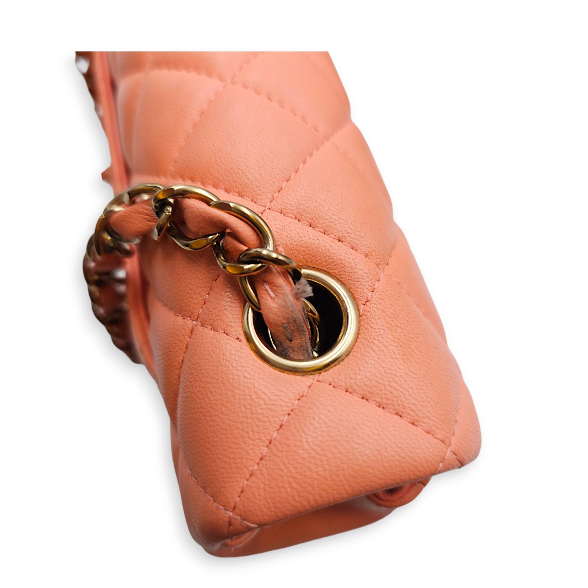 Rectangular Flap Mini  Coral  Crossbody Bag in Lambskin Gold hardware