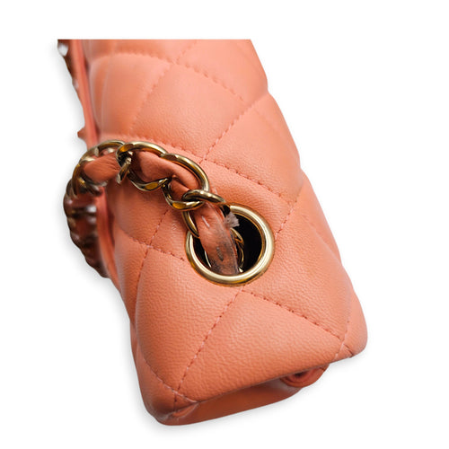 Rectangular Flap Mini  Coral  Crossbody Bag in Lambskin Gold hardware