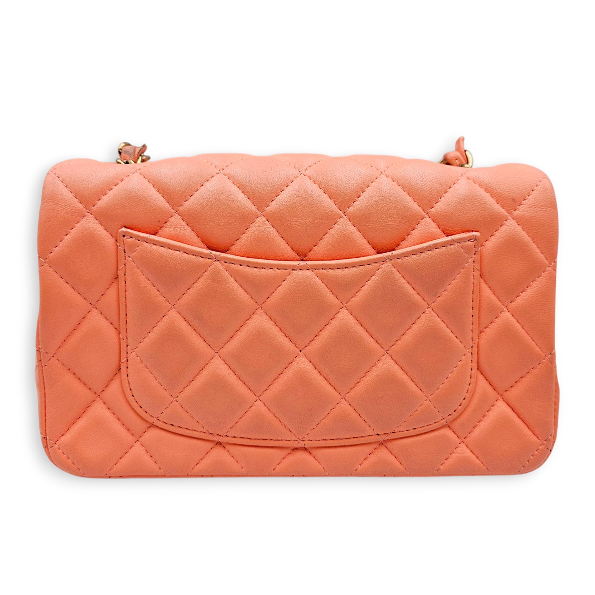 Mini Rectangular Flap 20  Coral  Crossbody Bag in Lambskin Gold hardware