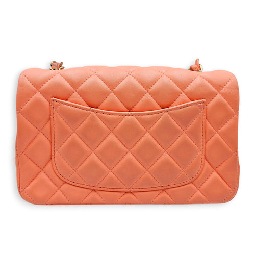 Mini Rectangular Flap 20  Coral  Crossbody Bag in Lambskin Gold hardware