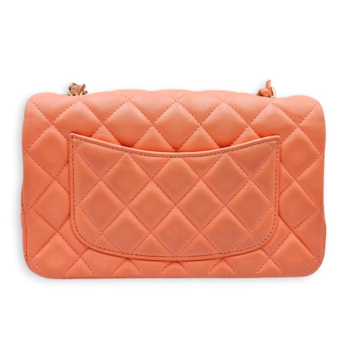 Rectangular Flap Mini  Coral  Crossbody Bag in Lambskin Gold hardware