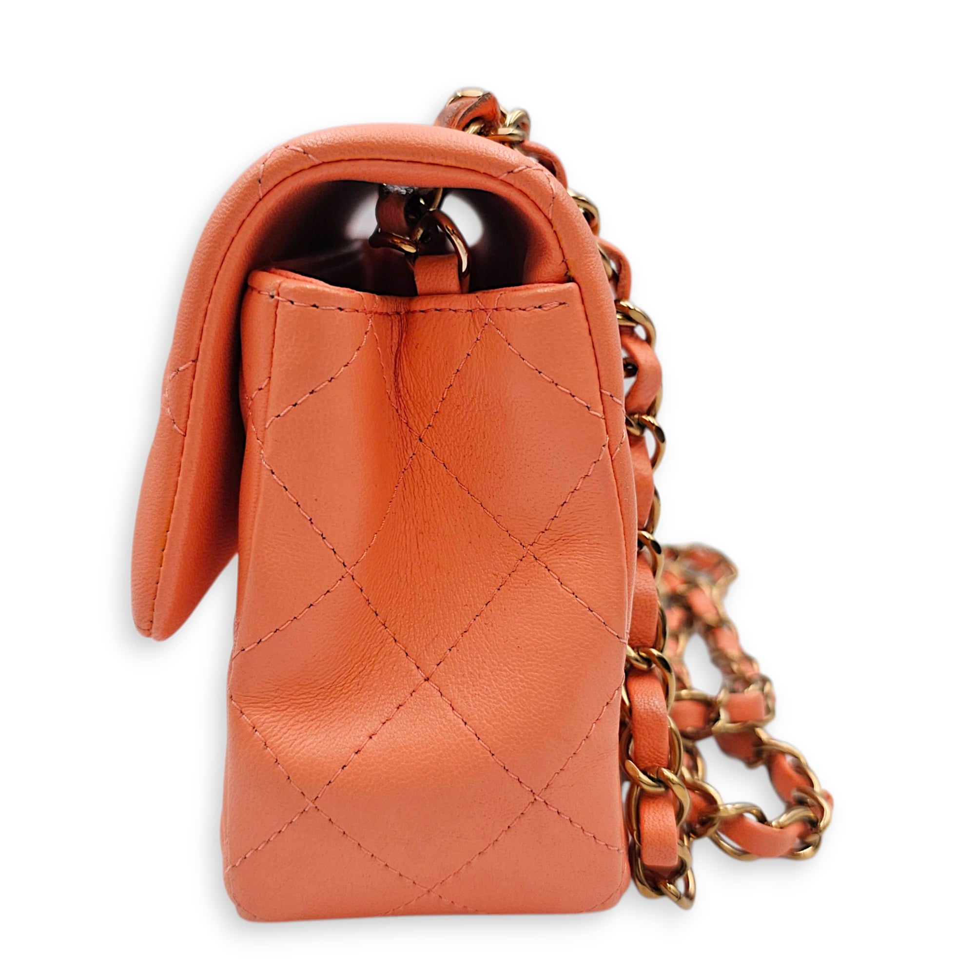 Mini Rectangular Flap 20  Coral  Crossbody Bag in Lambskin Gold hardware