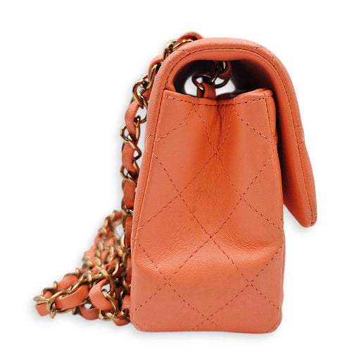 Mini Rectangular Flap 20  Coral  Crossbody Bag in Lambskin Gold hardware