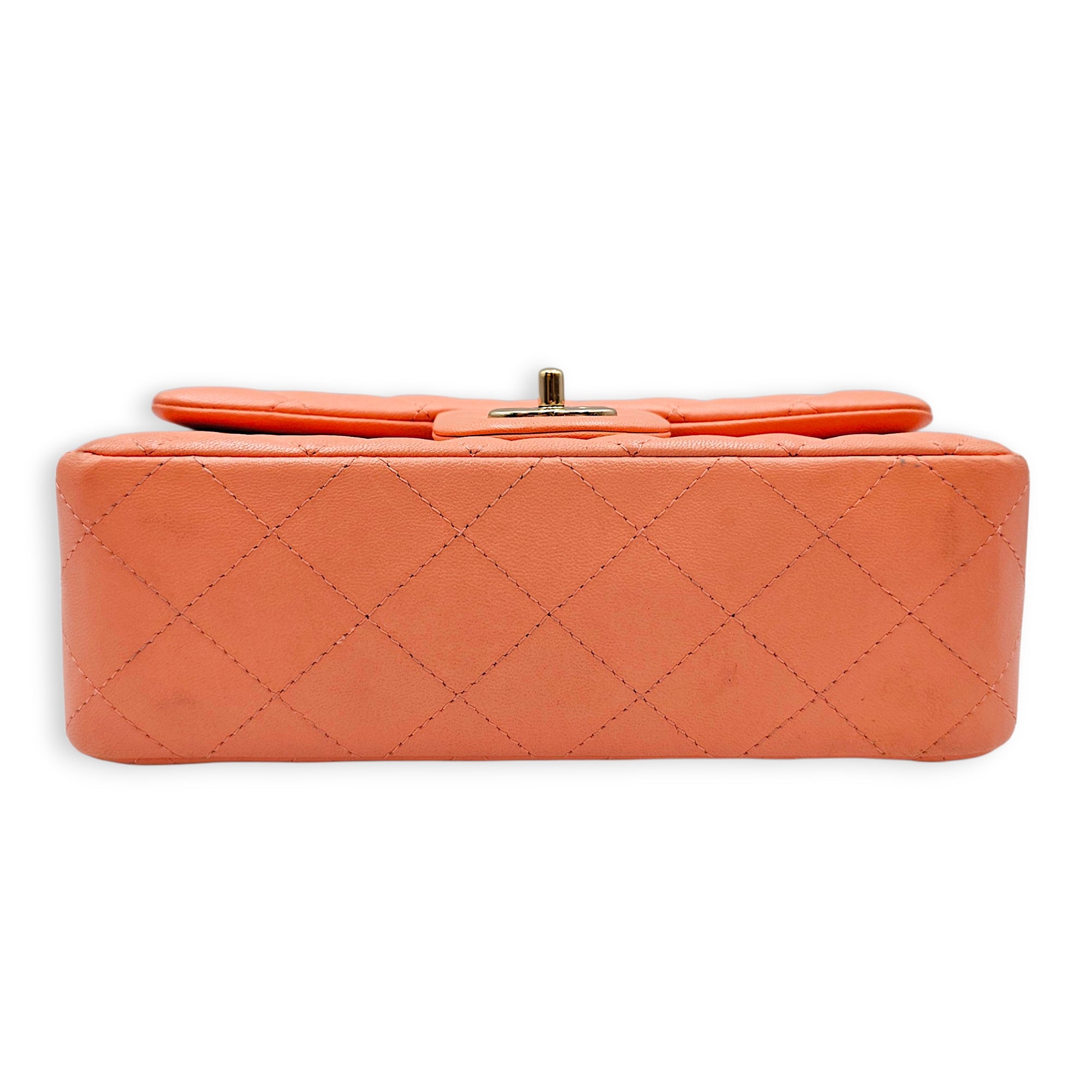 Mini Rectangular Flap 20  Coral  Crossbody Bag in Lambskin Gold hardware