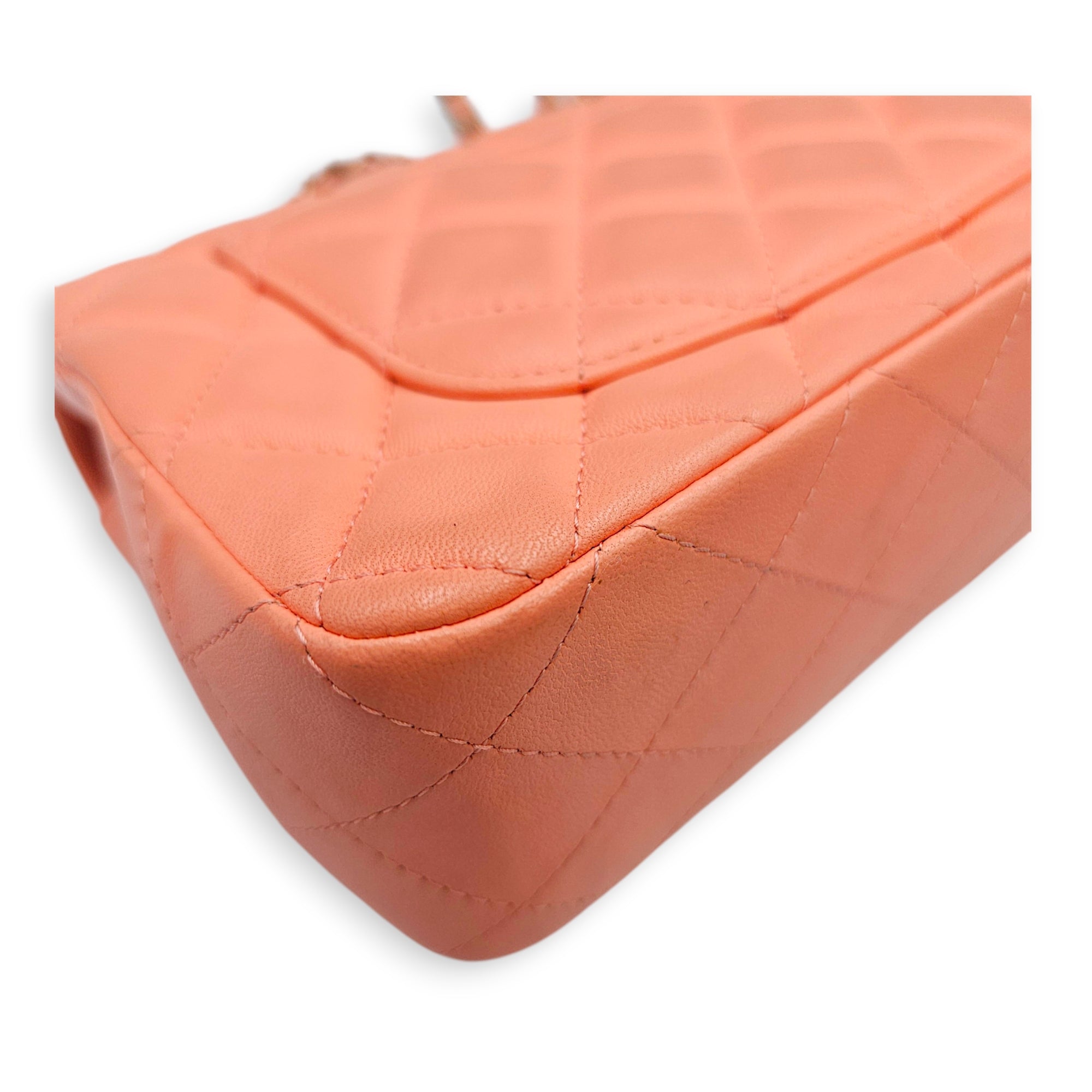 Mini Rectangular Flap 20  Coral  Crossbody Bag in Lambskin Gold hardware