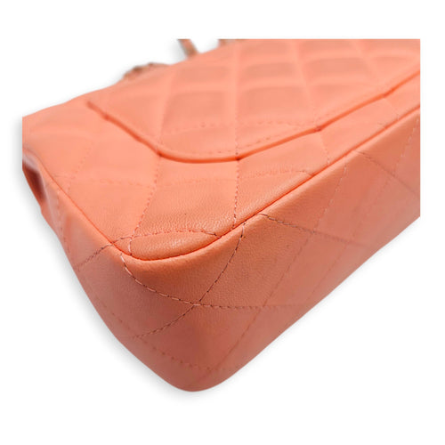 Mini Rectangular Flap 20  Coral  Crossbody Bag in Lambskin Gold hardware