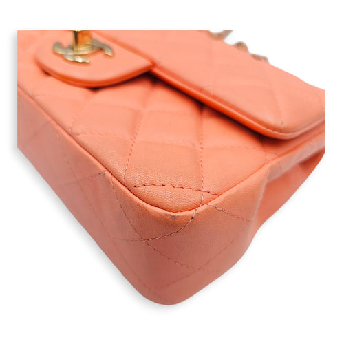 Mini Rectangular Flap 20  Coral  Crossbody Bag in Lambskin Gold hardware