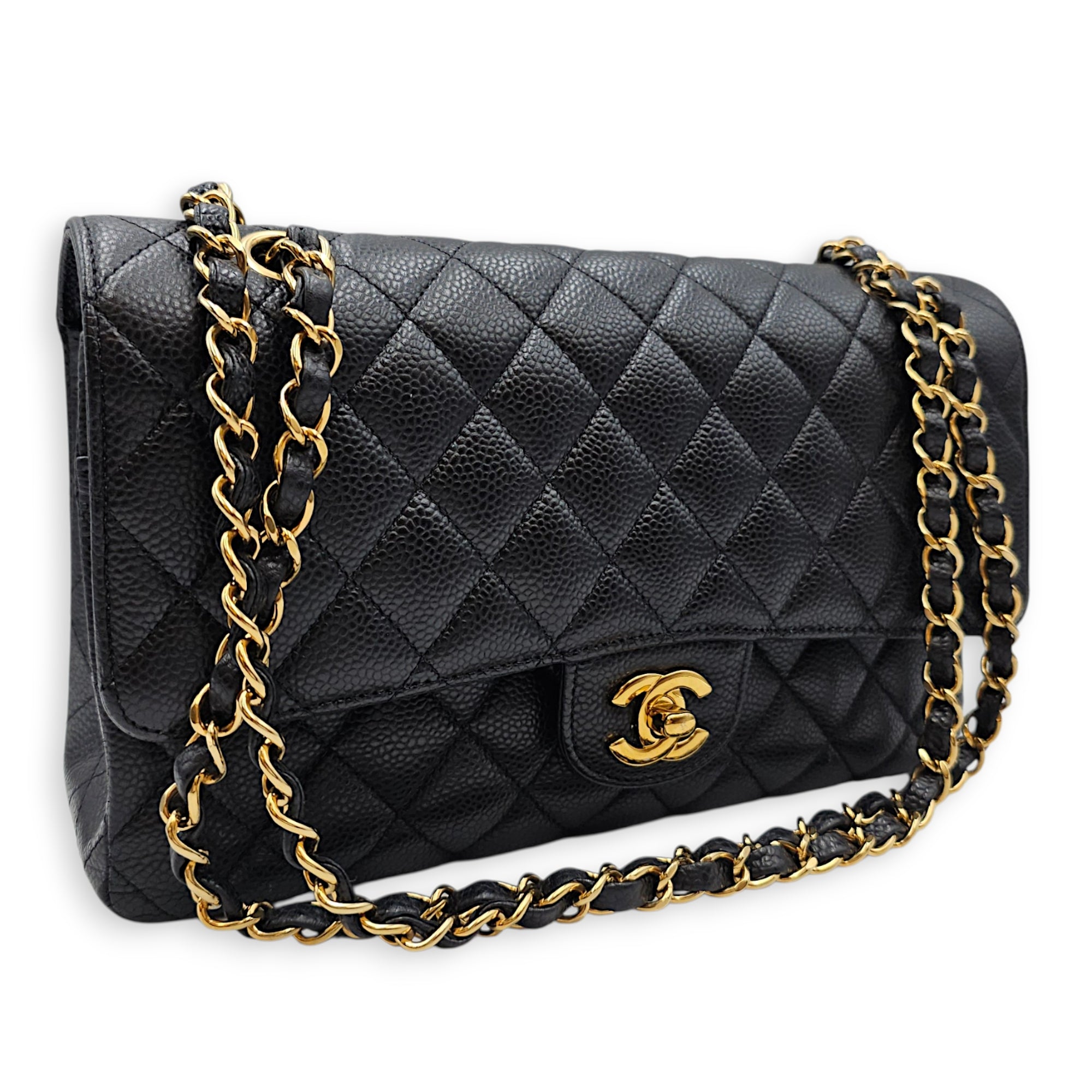 Classic Double Flap Medium Blue Shoulder Bag in Caviar Leather Gold hardware CL2607-22674 14
