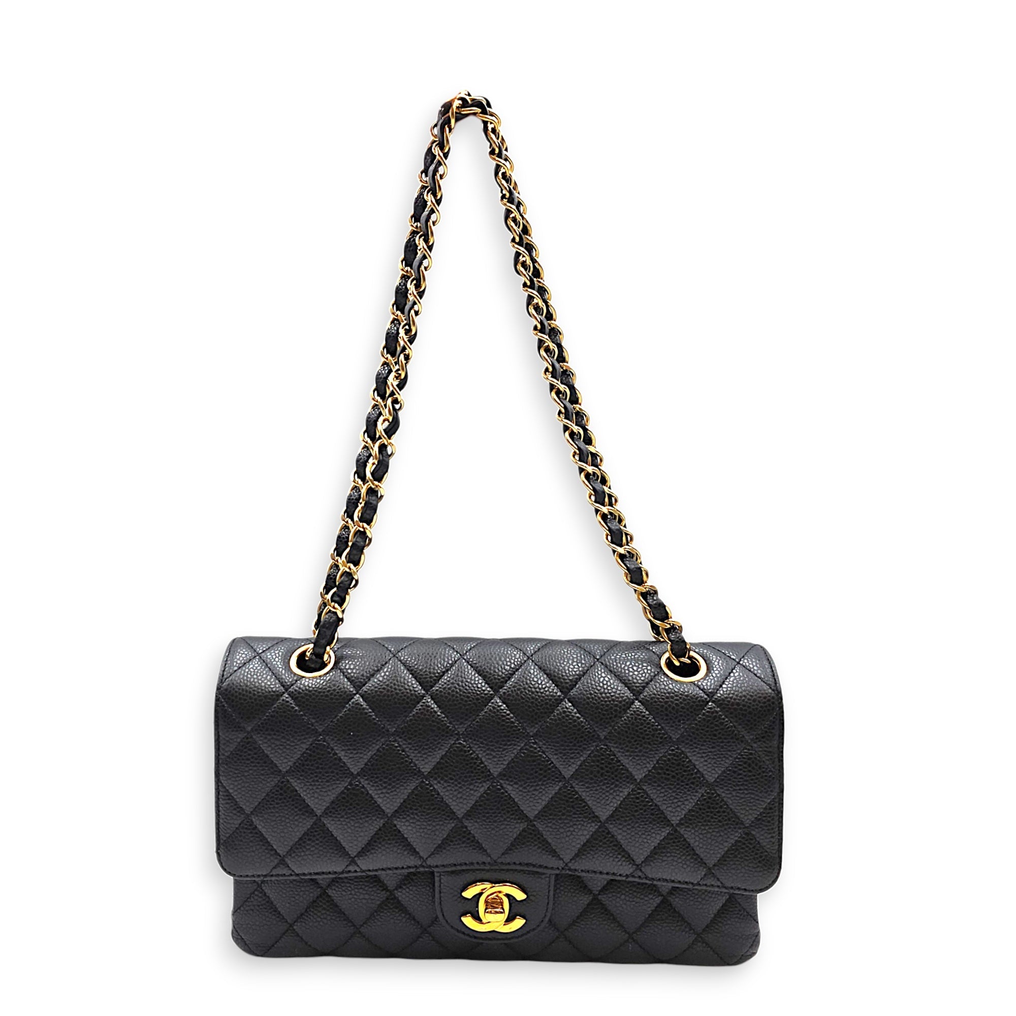 Classic Double Flap Medium Blue Shoulder Bag in Caviar Leather Gold hardware CL2607-22674 3