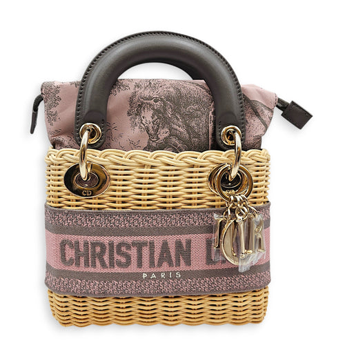 Wicker Mini Lady Dior 17 Grey Top Handle Bag in Rattan Gold hardware
