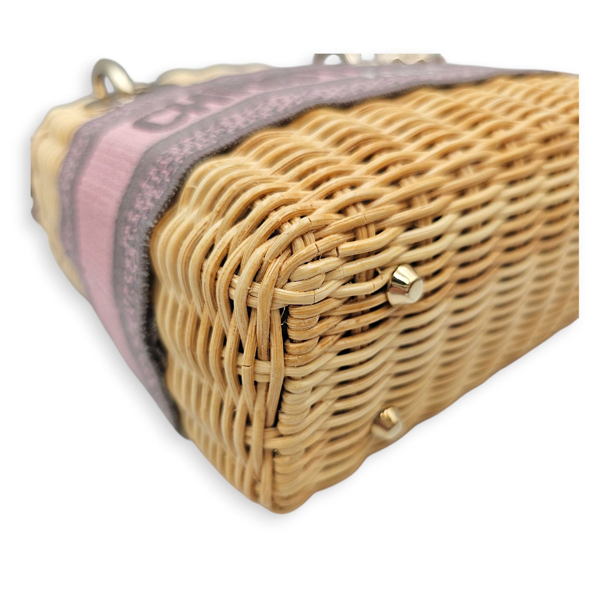 Wicker Mini Lady Dior 17 Grey Top Handle Bag in Rattan Gold hardware