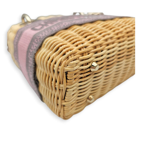 Wicker Mini Lady Dior 17 Grey Top Handle Bag in Rattan Gold hardware