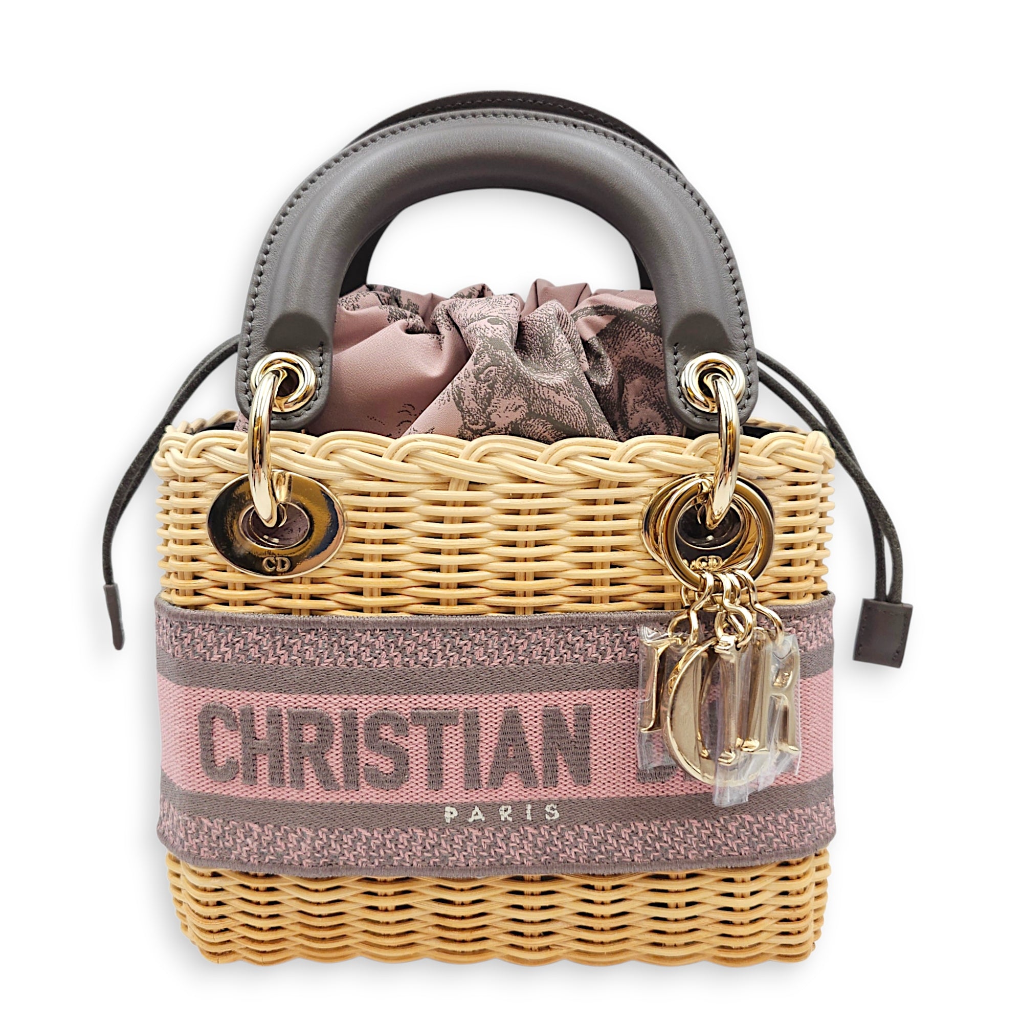 Wicker Mini Lady Dior 17 Grey Top Handle Bag in Rattan Gold hardware