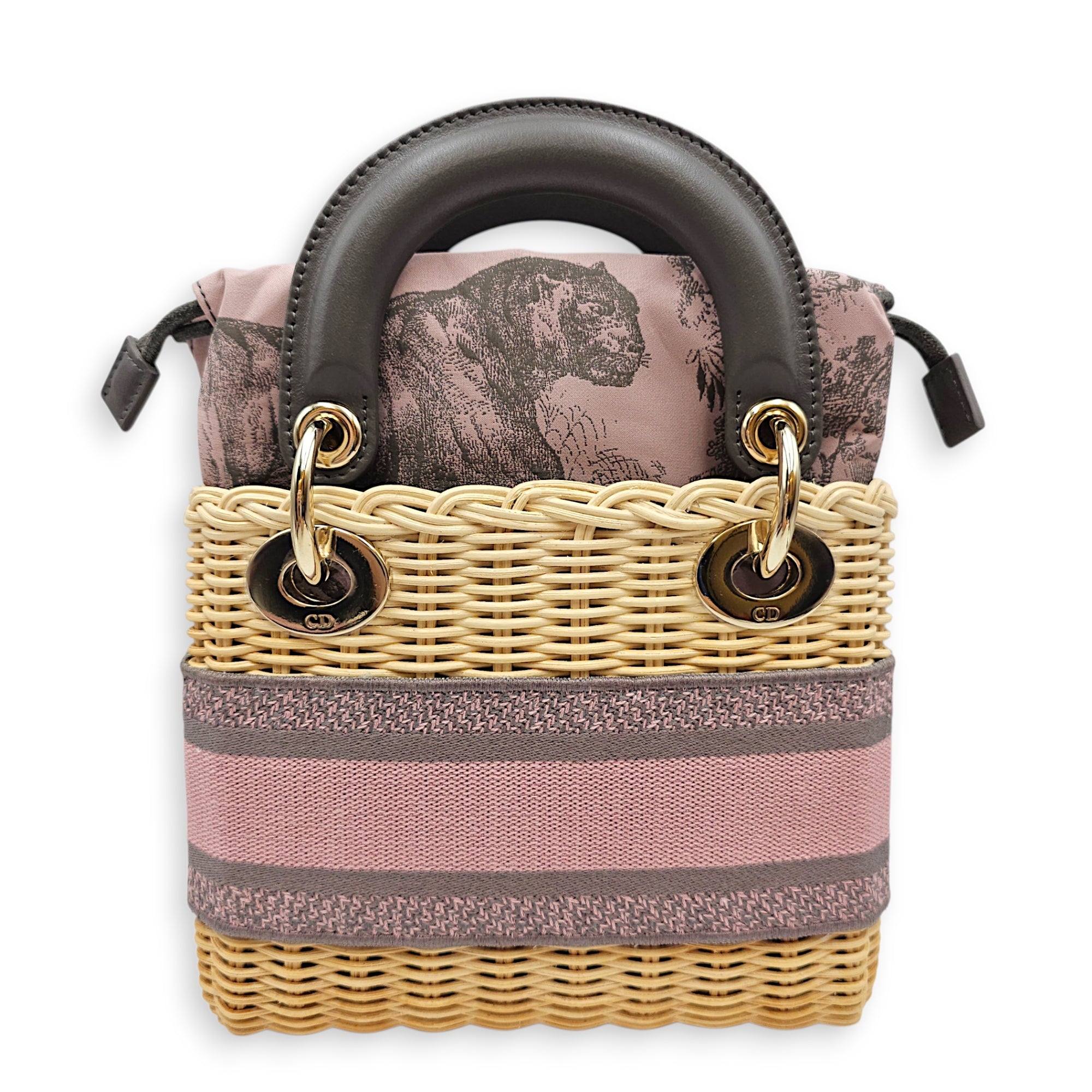 Wicker Mini Lady Dior 17 Grey Top Handle Bag in Rattan Gold hardware