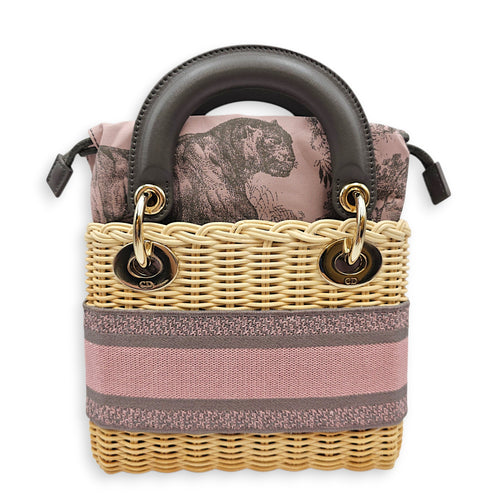 Wicker Mini Lady Dior 17 Grey Top Handle Bag in Rattan Gold hardware
