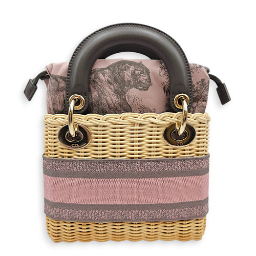 Wicker Lady Dior Mini Grey Shoulder Bag in Rattan Gold hardware CL2607-22682 2