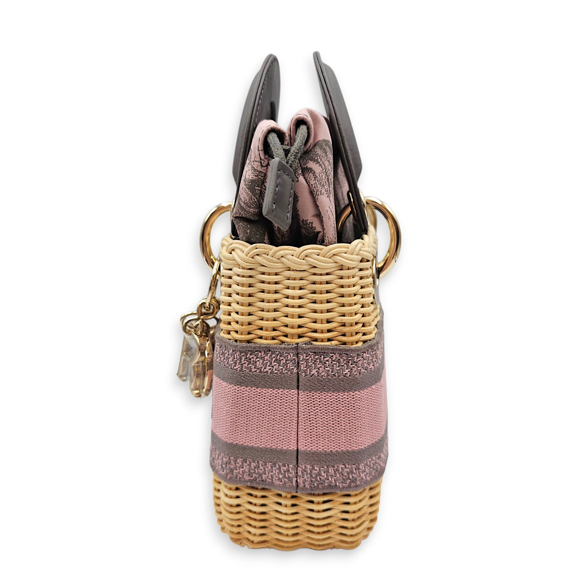 Wicker Mini Lady Dior 17 Grey Top Handle Bag in Rattan Gold hardware
