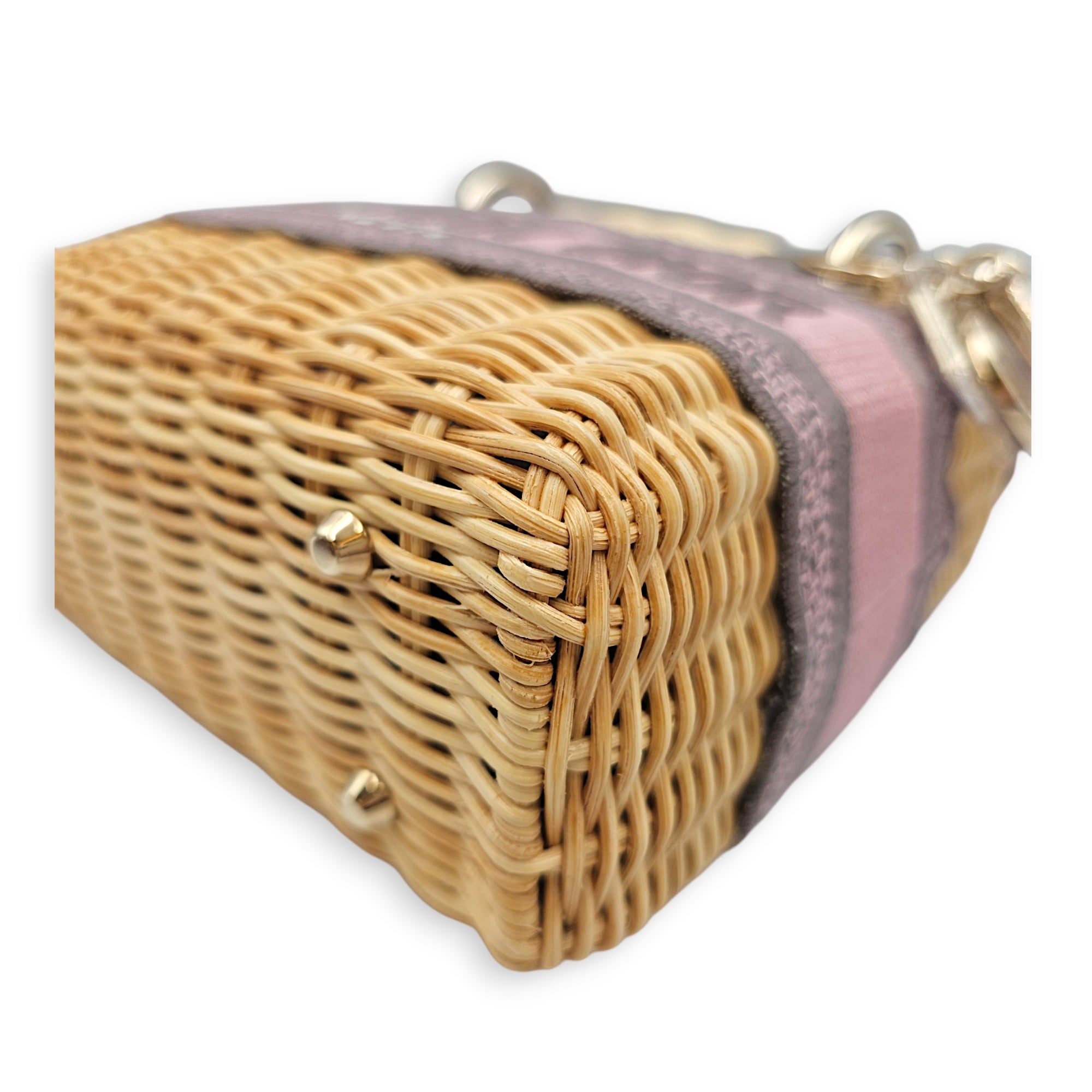 Wicker Mini Lady Dior 17 Grey Top Handle Bag in Rattan Gold hardware