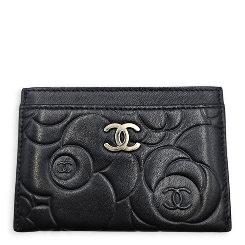 Camellia Card Holder Black Card Holder in Lambskin Silver hardware