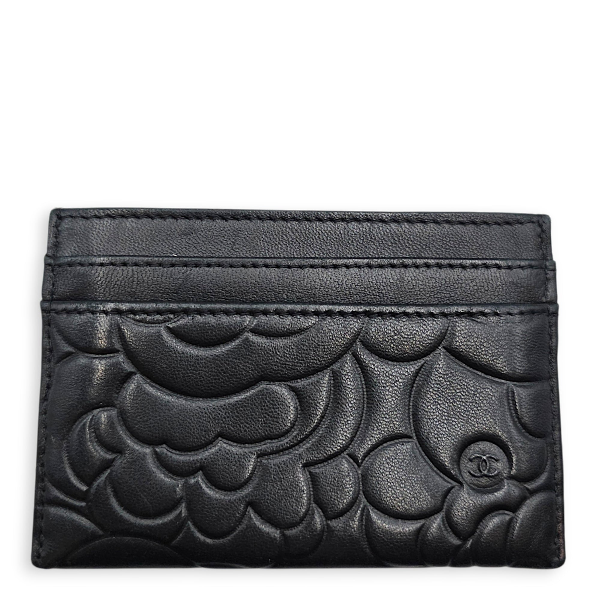 Camellia Card Holder Black Card Holder in Lambskin Silver hardware