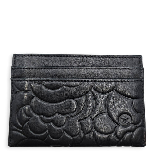 Camellia Card Holder Black Card Holder in Lambskin Silver hardware