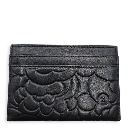Camellia  Black Card Holder in Lambskin Silver hardware