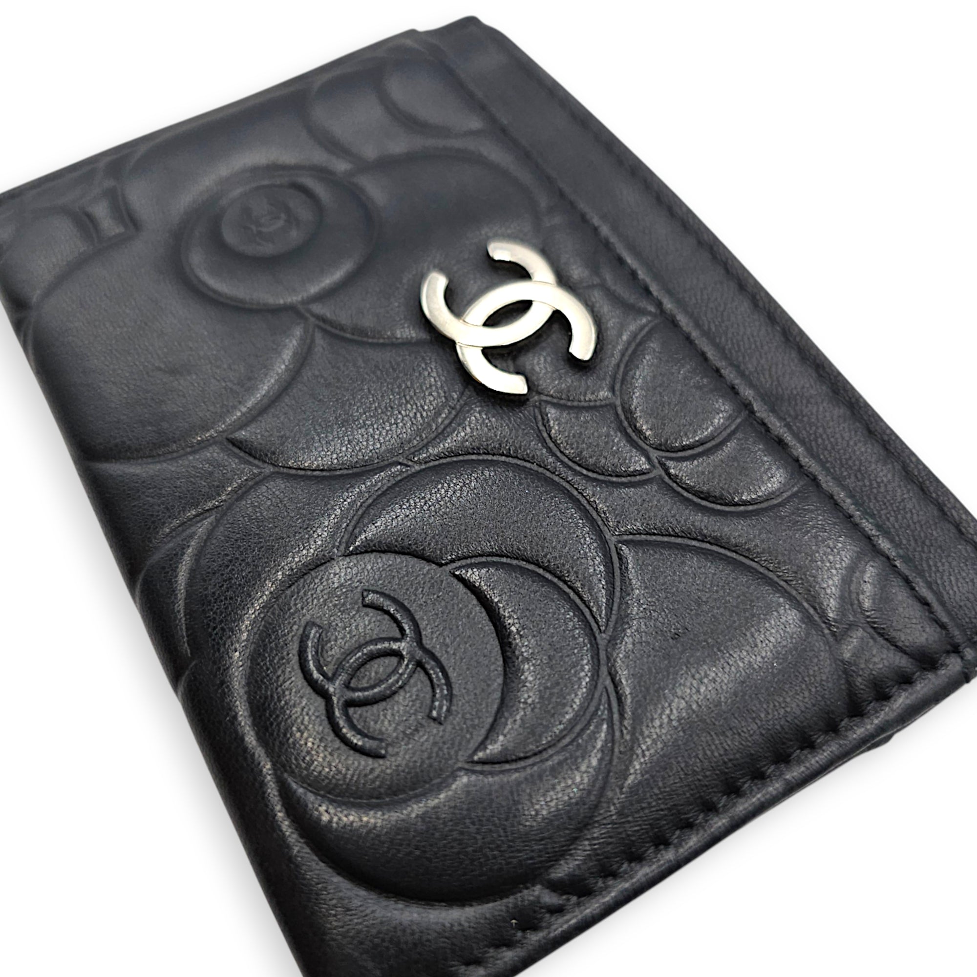 Camellia Card Holder Black Card Holder in Lambskin Silver hardware