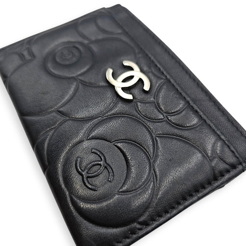 Camellia  Black Card Holder in Lambskin Silver hardware