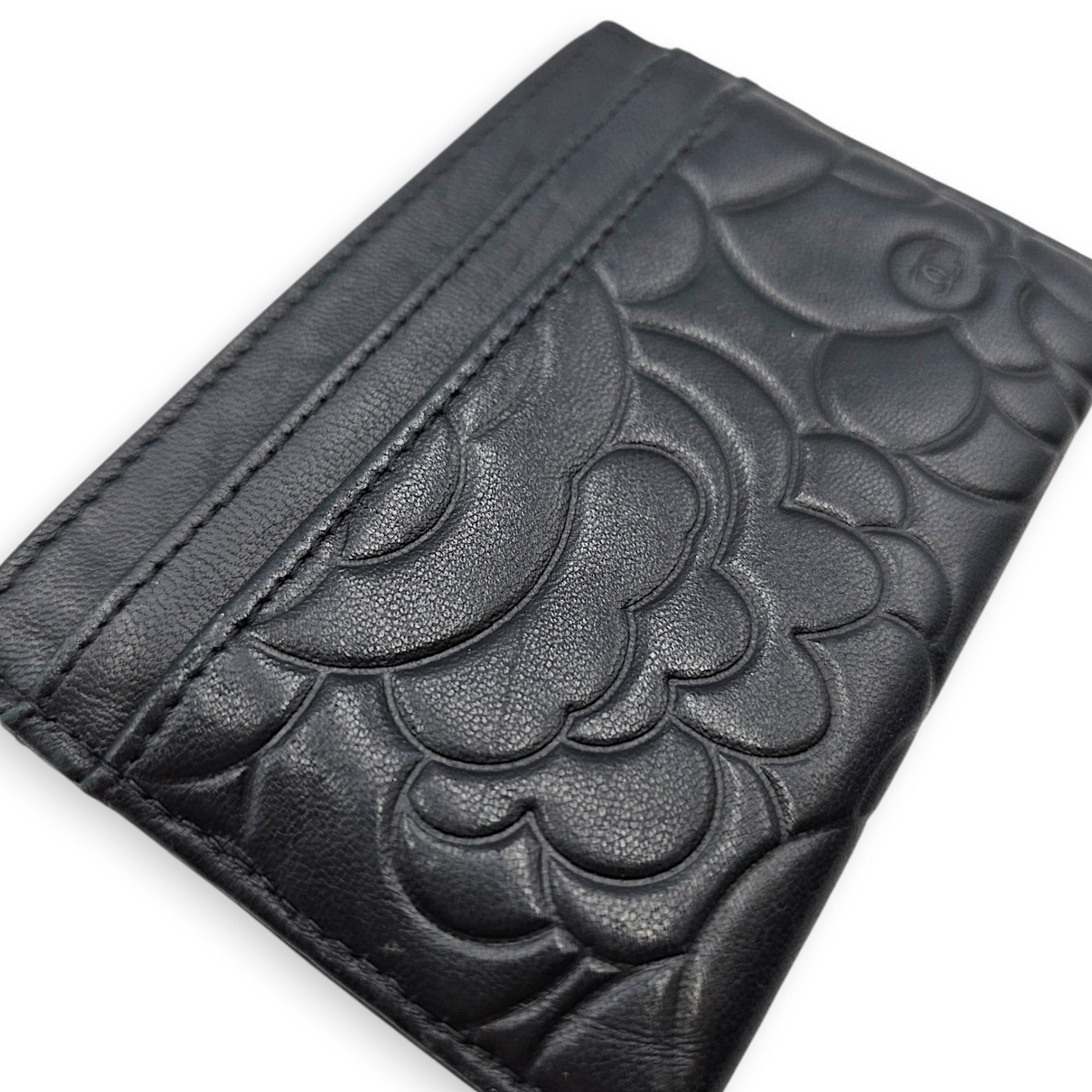 Camellia Card Holder Black Card Holder in Lambskin Silver hardware