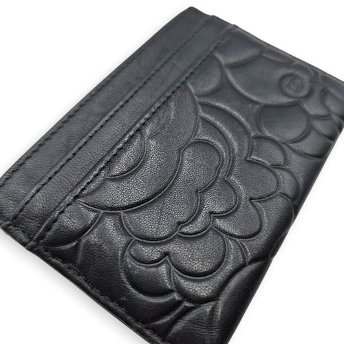 Camellia Card Holder Black Card Holder in Lambskin Silver hardware